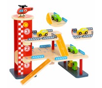 Žaislinis medinis garažas su trasa ir 2 automobiliais | Tooky TL698